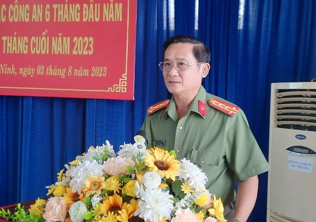 Đại tá Nguyễn Văn Trãi-Giám đốc Công an tỉnh Tây Ninh phát biểu