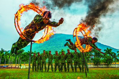 Huấn luyện bay qua vòng lửa. Tác giả Ngô Thị Thuý- ảnh triển lãm