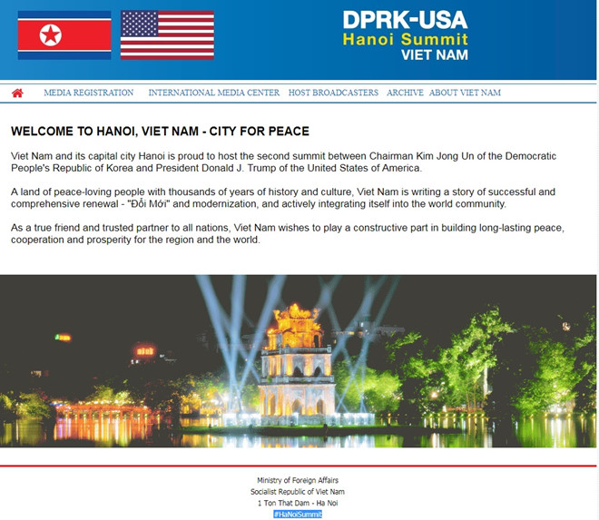 Ảnh chụp màn hình trang web chính thức của thượng đỉnh Mỹ-Triều