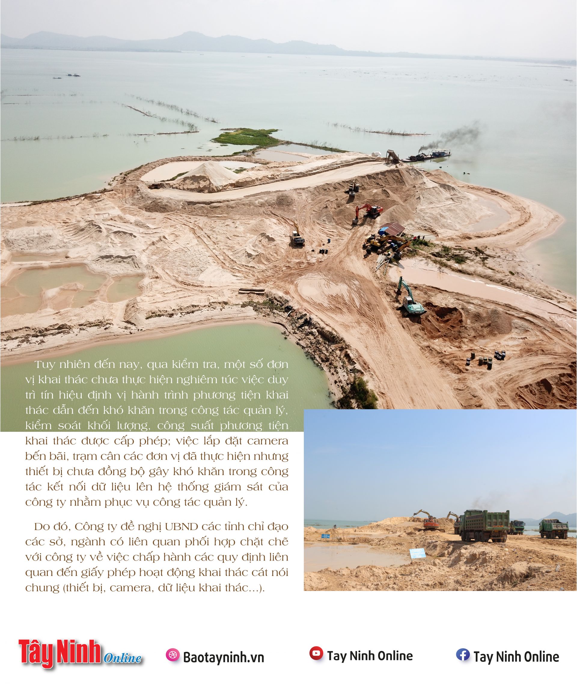 Tăng cường kiểm tra, xử lý vi phạm đối với hoạt động khai thác cát trong hồ Dầu Tiếng