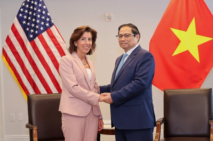 Thủ tướng Phạm Minh Chính tiếp Bộ trưởng Thương mại Mỹ Gina Raimondo hôm 19/9 tại Washington. Ảnh: Nhật Bắc