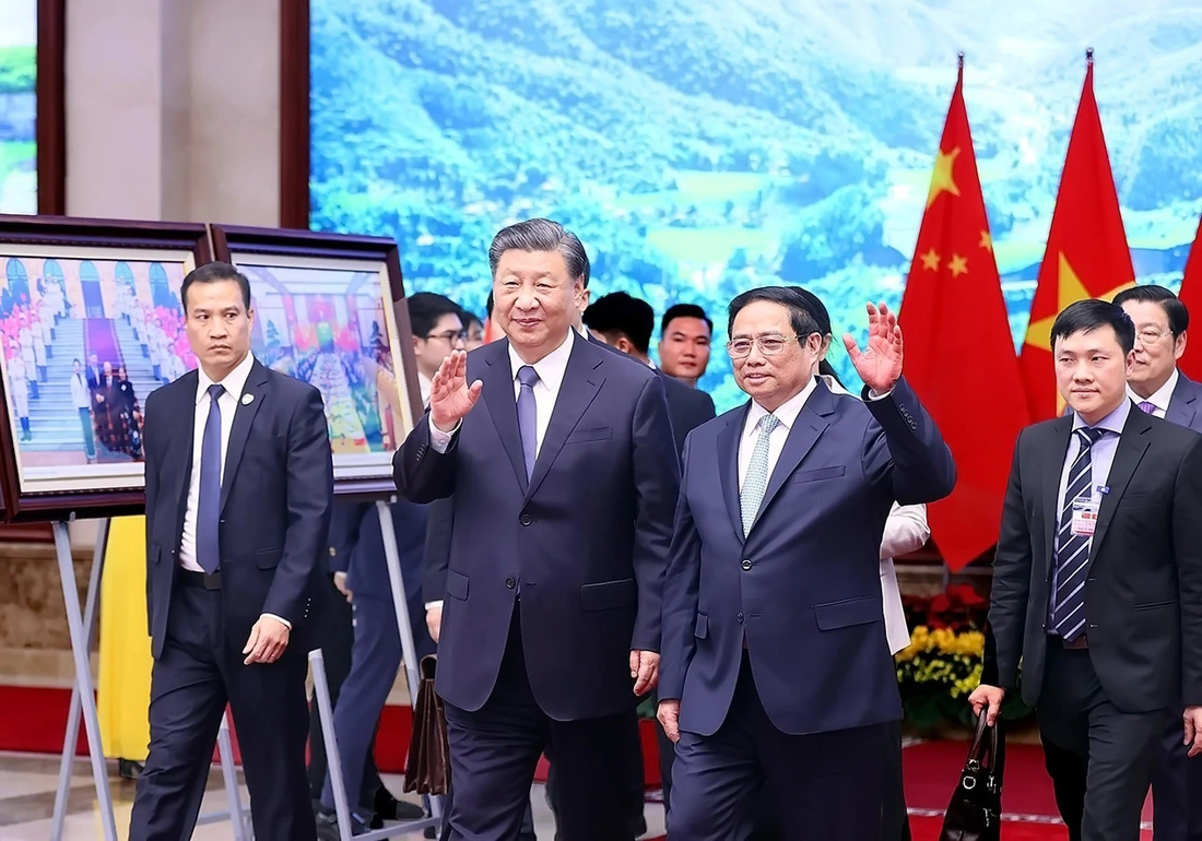 Sáng 13-12, Thủ tướng Phạm Minh Chính hội kiến Tổng Bí thư, Chủ tịch nước Trung Quốc Tập Cận Bình đang thăm cấp Nhà nước tới Việt Nam - Ảnh: TTXVN