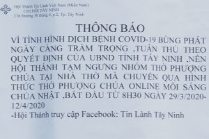 Các tôn giáo thực hiện tốt Chỉ thị của UBND tỉnh về công tác phòng chống dịch Covid–19