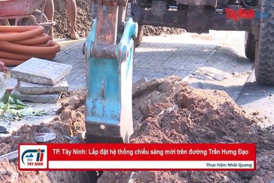 TP. Tây Ninh: Lắp đặt hệ thống chiếu sáng mới trên đường Trần Hưng Đạo