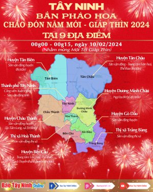 Chương trình nghệ thuật "Hương sắc Tây Ninh" và Bắn pháo hoa chào đón năm mới Giáp Thìn 2024