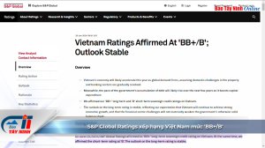 S&P Global Ratings xếp hạng Việt Nam mức 'BB+/B'