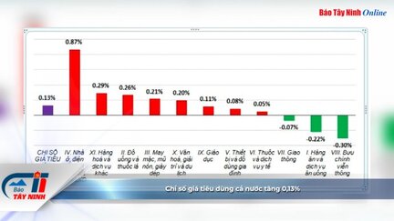 Chỉ số giá tiêu dùng cả nước tăng 0,13%