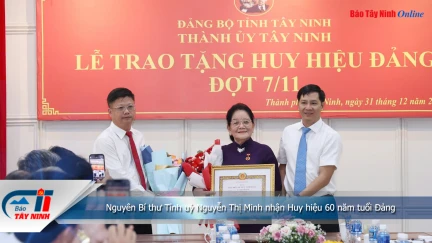 Nguyên Bí thư Tỉnh uỷ Nguyễn Thị Minh nhận Huy hiệu 60 năm tuổi Đảng