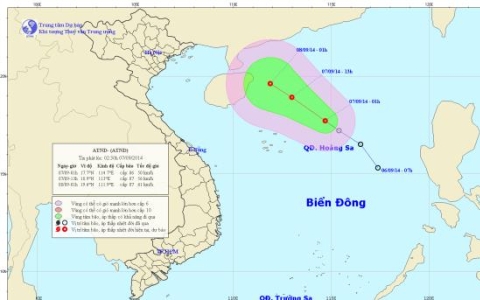 Hình ảnh đường đi và vị trí di chuyển của áp thấp