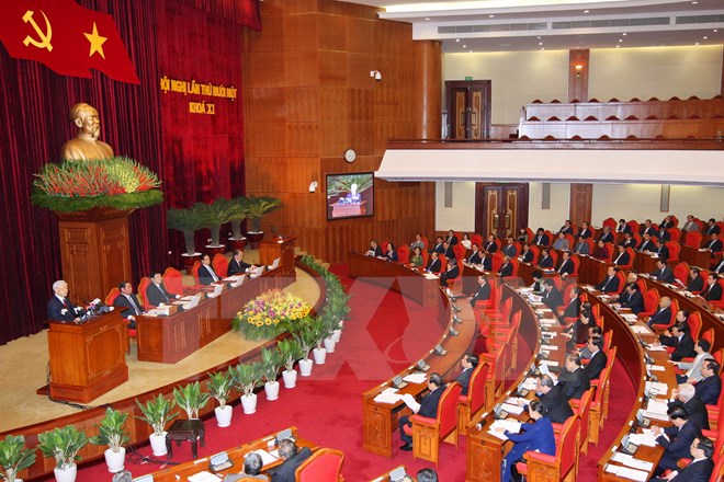 Quang cảnh khai mạc Hội nghị lần thứ mười một của Ban Chấp hành Trung ương Đảng. (Ảnh: Thống Nhất/TTXVN)