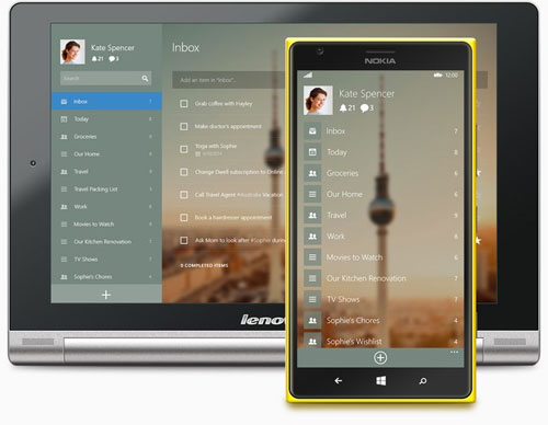 Giao diện Wunderlist trên tablet