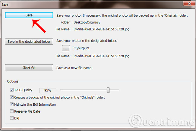 Giao diện cửa sổ Save của PhotoScape