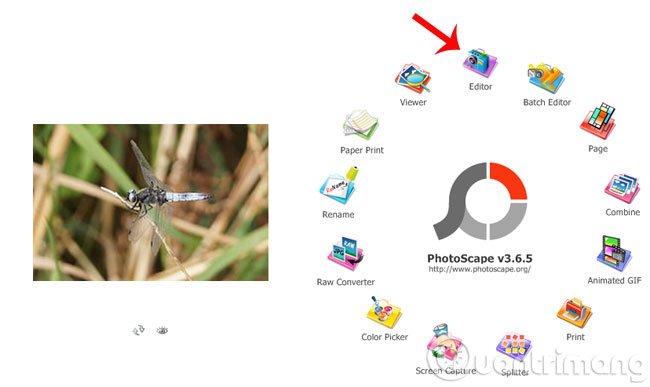 trên giao diện chính của PhotoScape, nhấn vào Editor