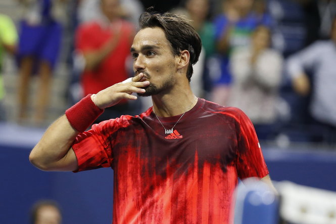 Tay vợt người Ý Fognini trong trận thắng Nadal. Ảnh: Reuters