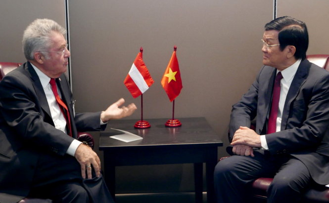 Chủ tịch nước Trương Tấn Sang gặp Tổng thống Áo Heinz Fischer - Ảnh: Giản Thanh Sơn