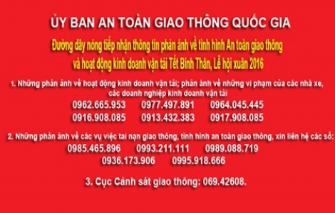 Công bố đường dây nóng nhận tin ATGT dịp Tết