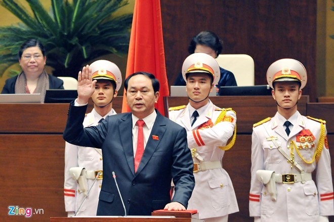   Chủ tịch nước Trần Đại Quang tuyên thệ. Ảnh: Ngọc Ý