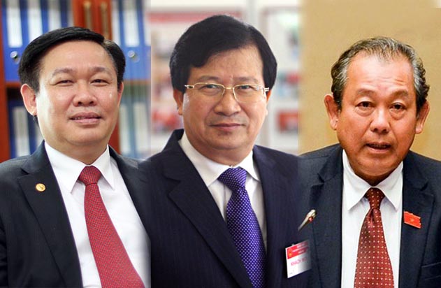 Từ trái qua phải: Ông Vương Đình Huệ, ông Trịnh Đình Dũng và ông Trương Hòa Bình được đề nghị phê chuẩn làm Phó Thủ tướng.