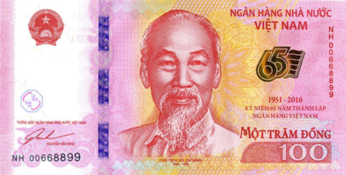 Mặt trước tờ tiền lưu niệm 100 đồng.