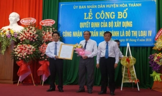 Thị trấn Hoà Thành được công nhận đô thị loại IV