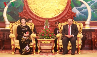 Chủ tịch Quốc hội chào xã giao Tổng Bí thư, Chủ tịch nước Lào