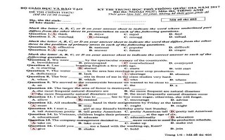 Bài giải Tiếng Anh THPT quốc gia mã đề 405