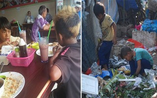 Bữa cơm no nhất của 2 đứa trẻ sau những ngày bới rác