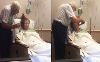 Cảm động hình ảnh cụ ông vụng về chải tóc cho vợ lần đầu khi bà nằm trên giường bệnh