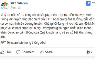 Đứt cáp do bão, mạng FPT ‘sập’ trong hơn hai giờ