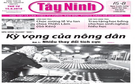 Điểm báo in Tây Ninh ngày 15.8.2018