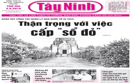 Điểm báo in Tây Ninh ngày 03.9.2018