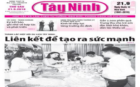 Điểm báo in Tây Ninh ngày 21.9.2018