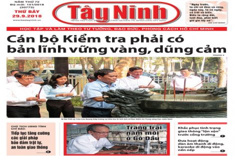 Điểm báo in Tây Ninh ngày 29.9.2018