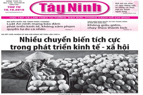 Điểm báo in Tây Ninh ngày 10.10.2018