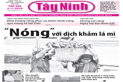 Điểm báo in Tây Ninh ngày 02.11.2018