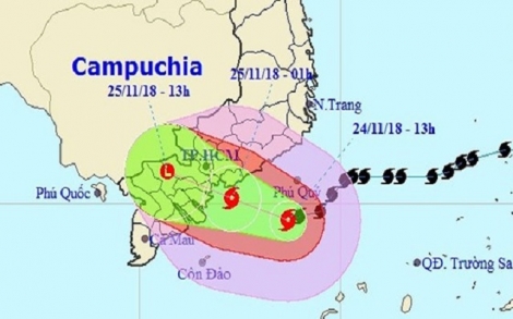 Bão giật cấp 12 đang tiến vào Nam Bình Thuận - Bến Tre