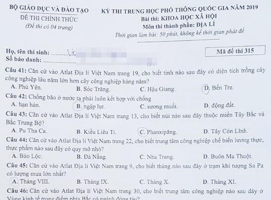 Bài giải đề thi Địa lý THPT quốc gia