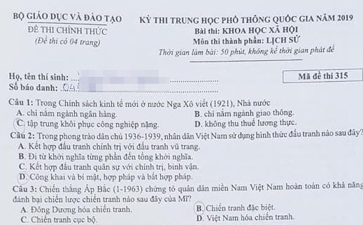 Bài giải đề thi Lịch sử THPT quốc gia 2019