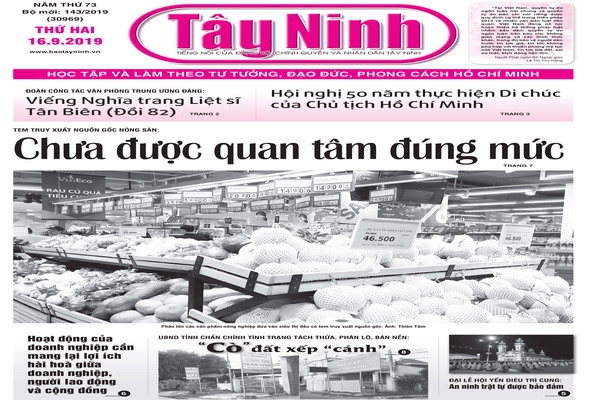 Điểm báo in Tây Ninh ngày 16.09.2019