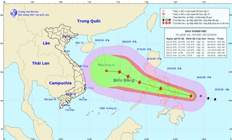 Ứng phó bão Phanfone chuẩn bị vào Biển Đông