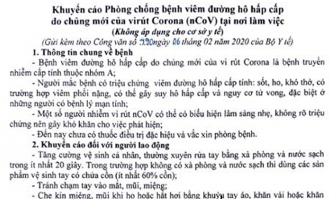 Khuyến cáo phòng chống bệnh nCoV tại nơi làm việc