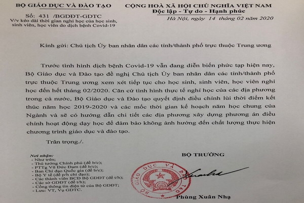 Bộ GD&ĐT đề nghị tiếp tục cho học sinh, sinh viên nghỉ học do dịch COVID-19