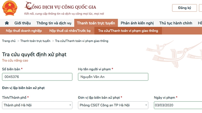 65 dịch vụ công tích hợp, cung cấp trên Cổng DVCQG năm 2020