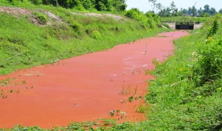 Nước kênh đổi màu đỏ sẫm khiến người dân hoảng hốt