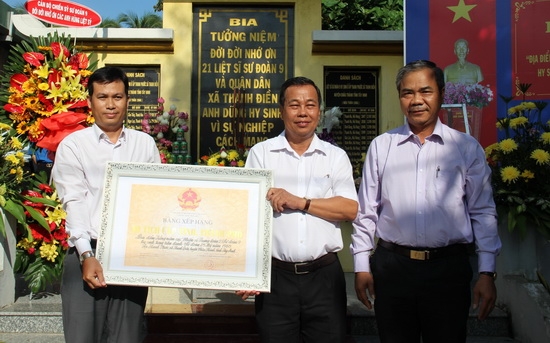 “Địa điểm tưởng niệm chiến sĩ Trung đoàn 2, Sư đoàn 9 hy sinh trong trận đánh Sư đoàn 25 Mỹ năm 1968” được xếp hạng di tích lịch sử cấp tỉnh