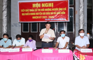 Ứng cử viên đại biểu HĐND huyện Gò Dầu tiếp xúc cử tri, vận động bầu cử tại xã Bàu Đồn