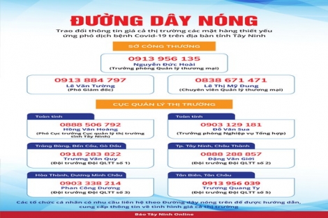 Đường dây nóng cập nhật thông tin các mặt hàng thiết yếu ứng phó dịch bệnh Covid-19