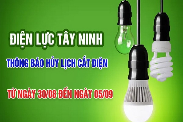 Thông báo hủy Lịch ngừng cung cấp điện từ ngày 30.8 đến 05.9