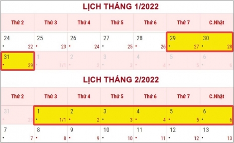 Lịch nghỉ Tết Nhâm Dần từ 31-1-2022 đến hết ngày 4-2-2022