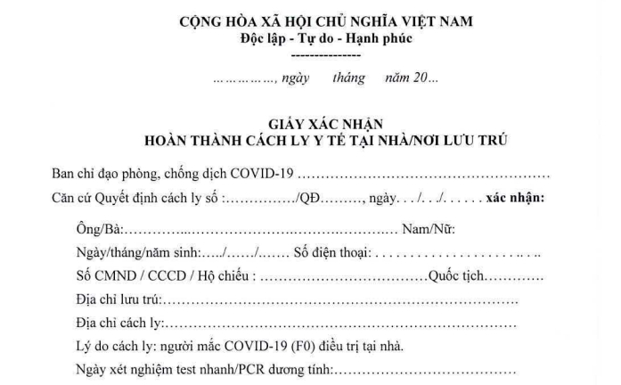 Bộ Y tế đề xuất công nhận công nhận 7 loại giấy tờ liên quan F0